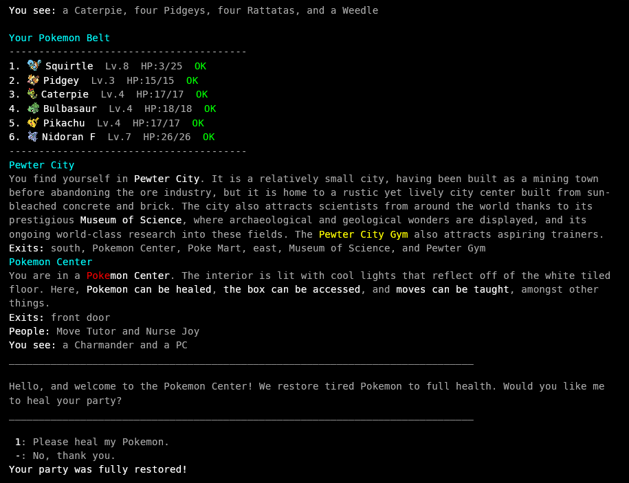 Pokemon party and Pokemon Center