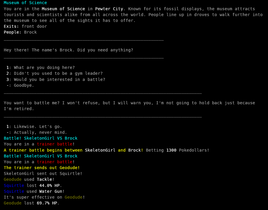 Trainer battles and NPC dialogue